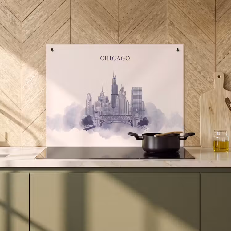 Stad - Skyline - Architectuur - Lijntekening - Blauw Inductie beschemer met haakjes klein -sfeer2