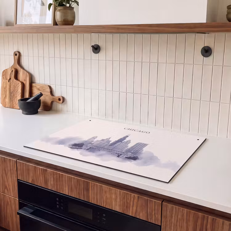 Stad - Skyline - Architectuur - Lijntekening - Blauw Inductie beschemer met haakjes klein -sfeer1