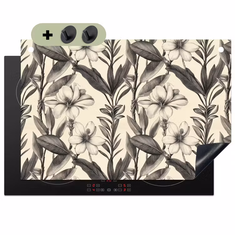 Klassiek - Botanisch - Zwart - Beige Inductie beschemer met haakjes klein 777 -3d
