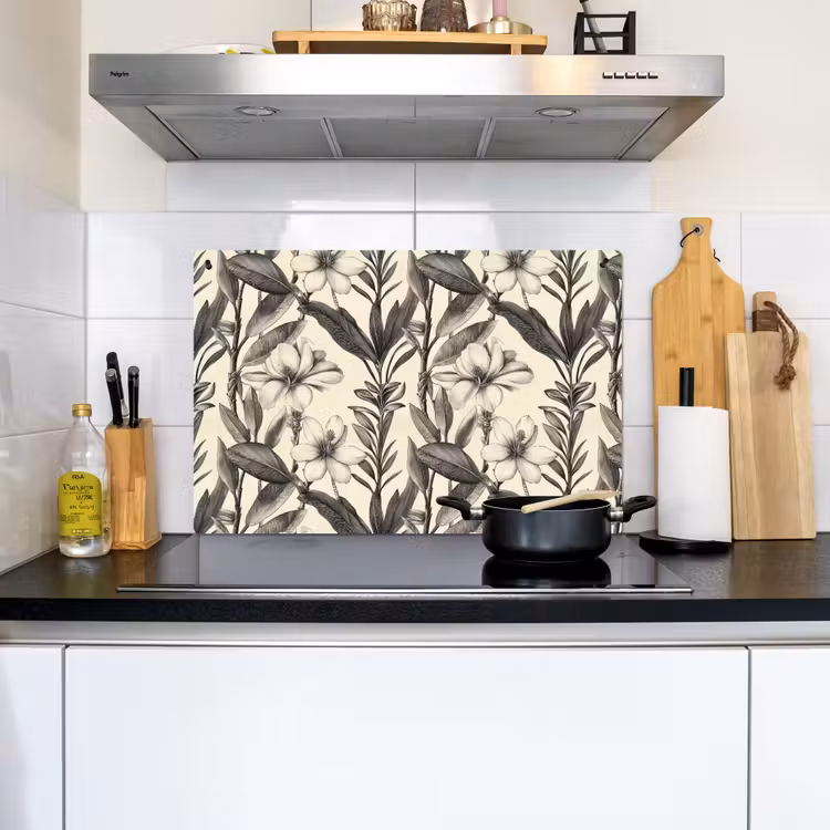 Klassiek - Botanisch - Zwart - Beige Inductie beschemer met haakjes klein 777 -sfeer2
