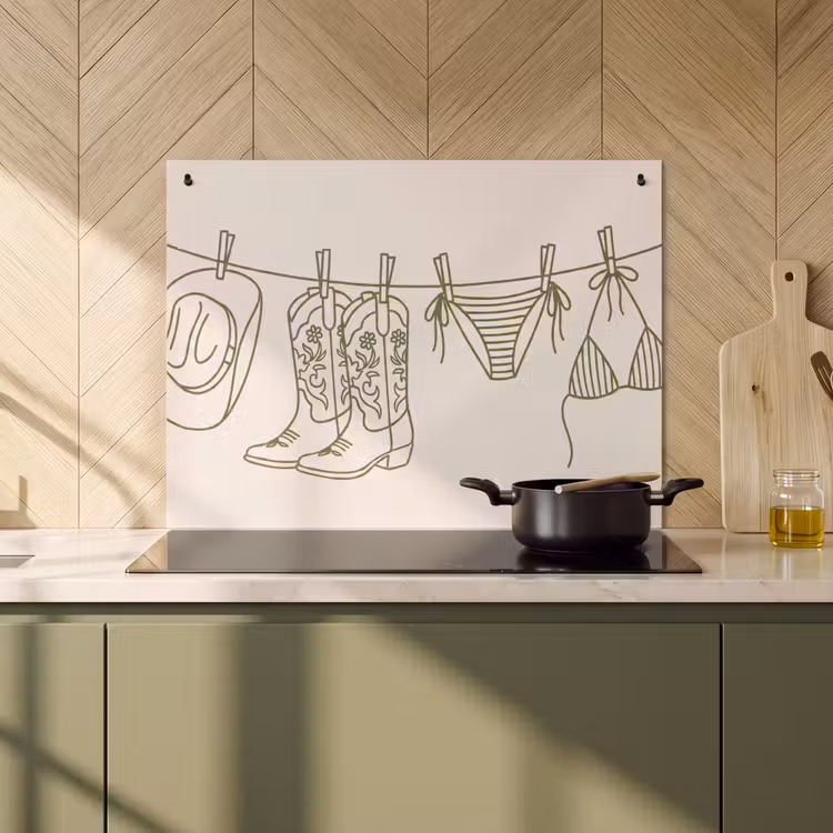 Kleding - Waslijn - Zomer - Lijntekening - Groen Inductie beschemer met haakjes klein -sfeer2