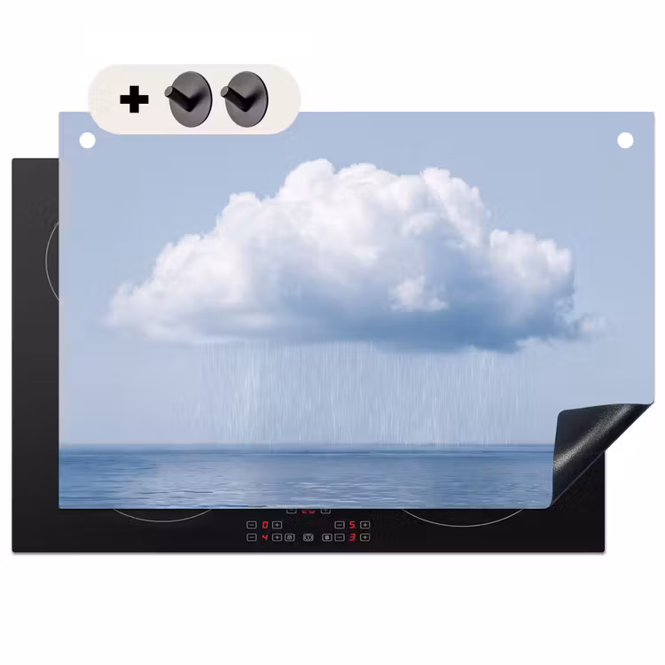 Induction Hob Cover & Splashback (2-in-1) - Cloud - Rain - Nature - Wolk - Regen - Natuur Inductie beschemer met haakjes klein