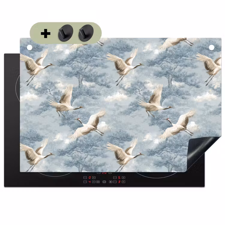 Wolken - Kraanvogels - Blauw Inductie beschemer met haakjes klein 777 -3d
