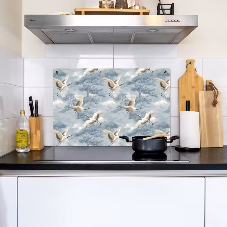 Wolken - Kraanvogels - Blauw Inductie beschemer met haakjes klein 777 -sfeer2