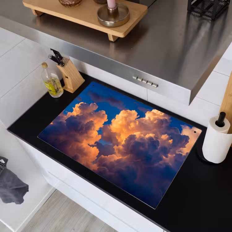 Wolken - Zonsondergang - Natuur - Oranje - Blauw Inductie beschemer met haakjes klein -sfeer1