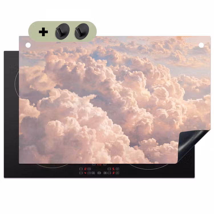 Wolken - Zonsondergang - Natuur - Pastel - Roze Inductie beschemer met haakjes klein -3d