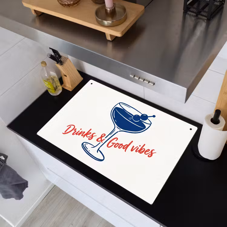 Cocktail - Glas - Illustratie - Blauw - Wit Inductie beschemer met haakjes klein -sfeer1
