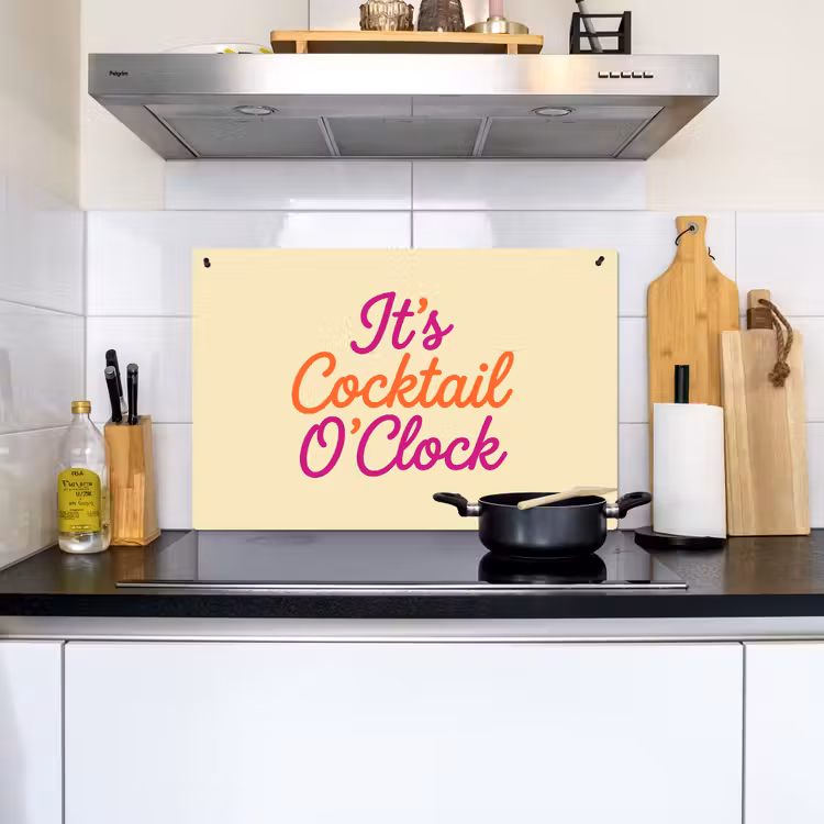 Cocktail O'Clock - Geel - Retro Inductie beschemer met haakjes klein -sfeer2