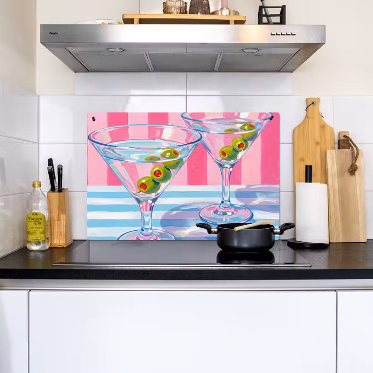 Cocktail - Olijven - Kunst - Modern - Roze Inductie beschemer met haakjes klein -sfeer2