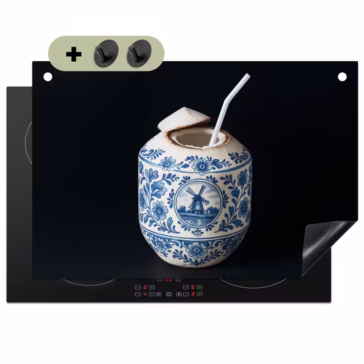 Kokosnoot - Eten - Delfts blauw - Drinken Inductie beschemer met haakjes klein -3d