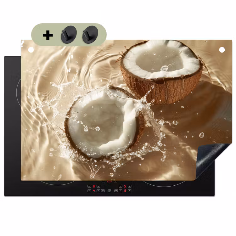 Kokosnoot - Water - Beige - Spetters Inductie beschemer met haakjes klein -3d