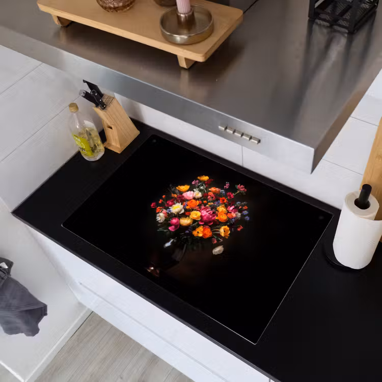 Kleurrijk - Boeket - Vaas - Donkerbruin Inductie beschemer met haakjes klein -sfeer1