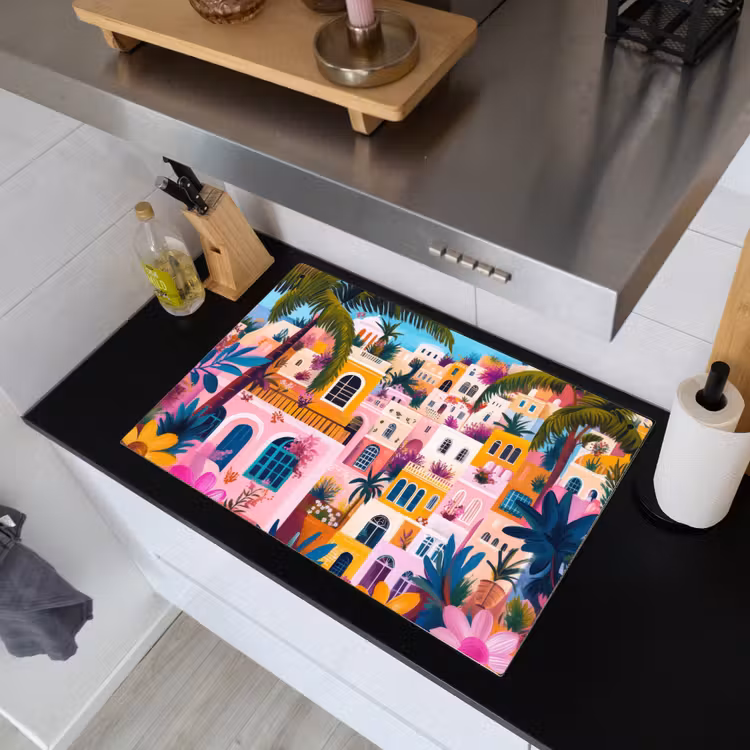 Kleurrijk - Roze - Oranje - Geel - Bloemen Inductie beschemer met haakjes klein -sfeer1