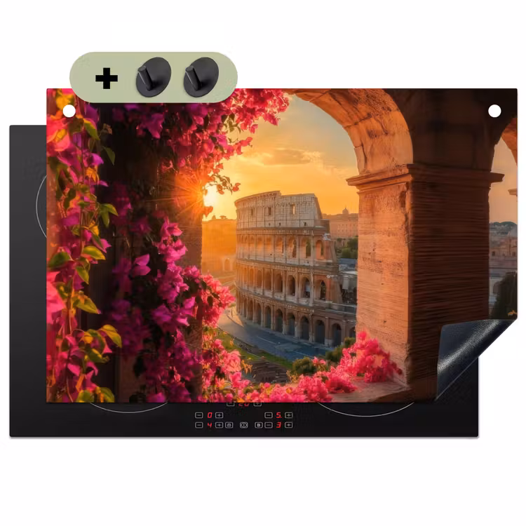 Colosseum - Rome - Roze Bloemen Inductie beschemer met haakjes klein -3d