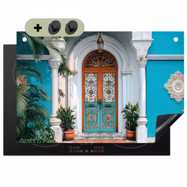 Zuilen - Sierlijke - Deur - Blauw Inductie beschemer met haakjes klein -3d