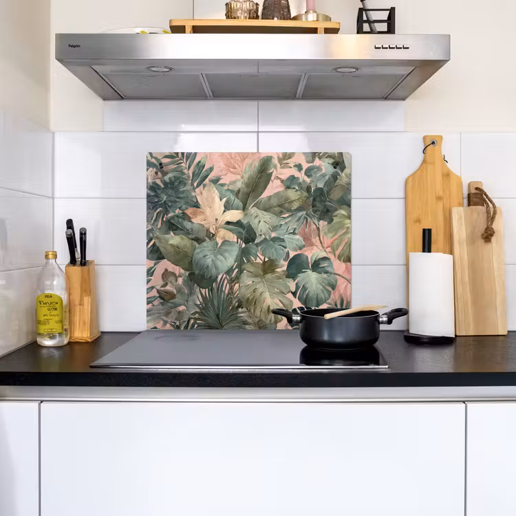 Compositie van bladeren - Groen - Roze Inductie beschemer met haakjes middel -sfeer2