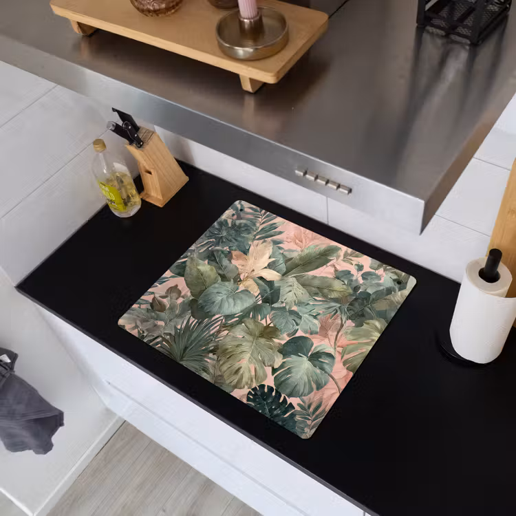 Compositie van bladeren - Groen - Roze Inductie beschemer met haakjes middel -sfeer1