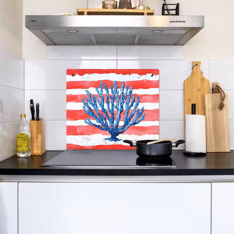 Koraal - Verfstructuur - Rood - Blauw Inductie beschemer met haakjes middel -sfeer2