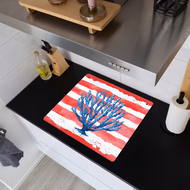 Koraal - Verfstructuur - Rood - Blauw Inductie beschemer met haakjes middel -sfeer1