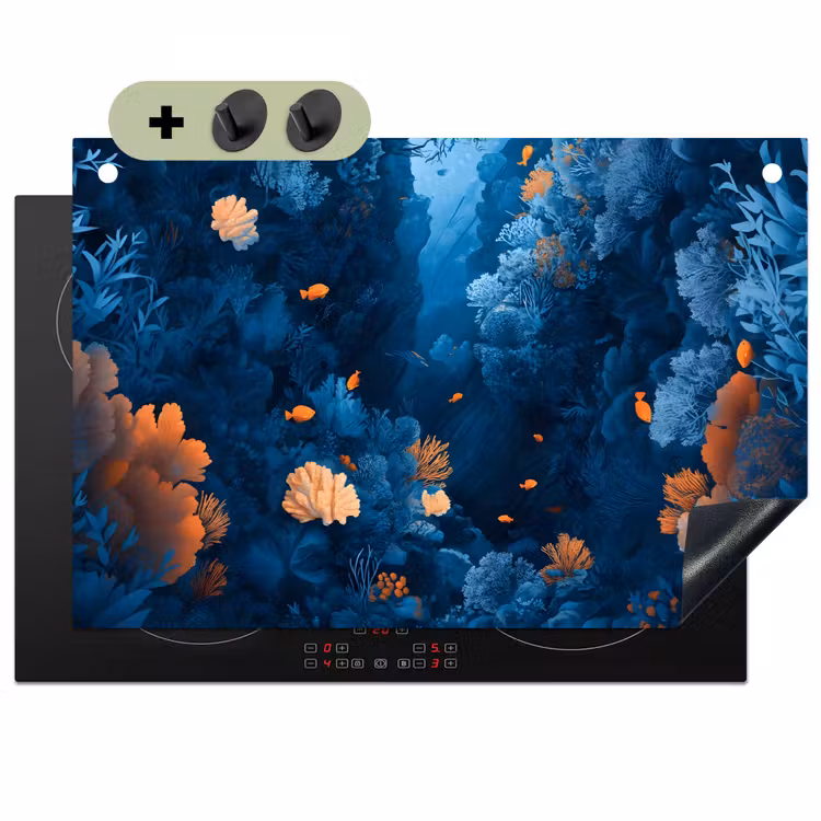 Koraalrif - Vissen - Oceaan - Blauw Inductie beschemer met haakjes klein -3d