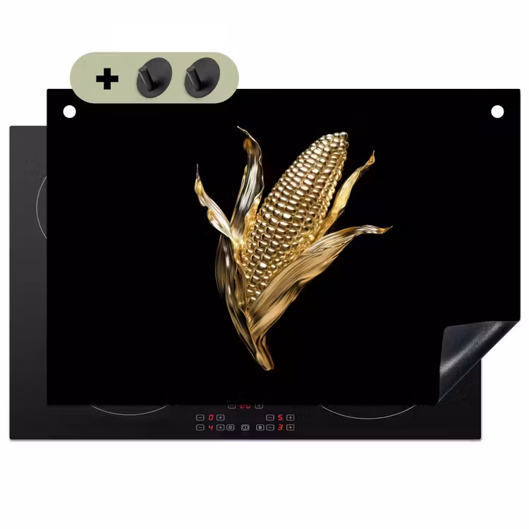 Mais - Eten - Goud - Zwart Inductie beschemer met haakjes klein -3d
