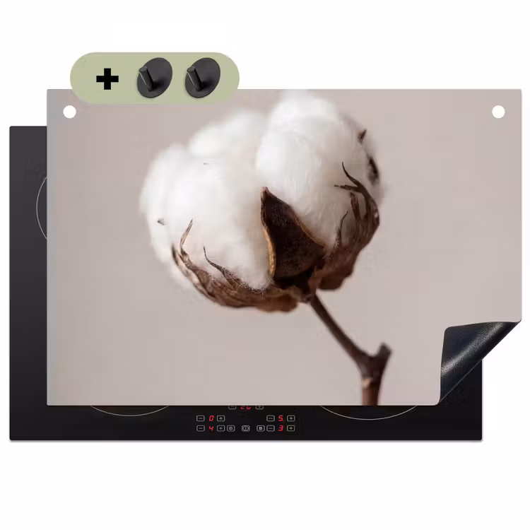 Katoenbol - Minimalistisch - Wit Inductie beschemer met haakjes klein -3d