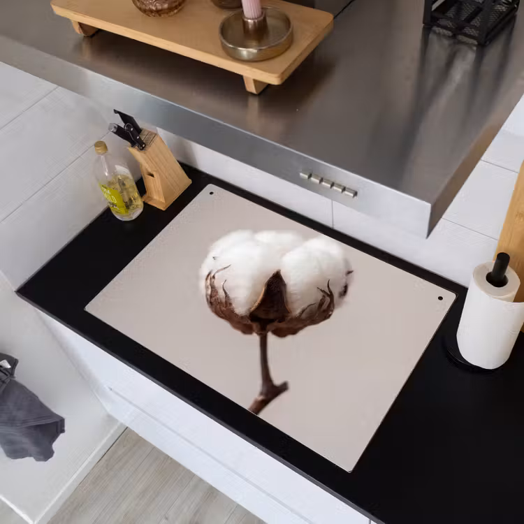 Katoenbol - Minimalistisch - Wit Inductie beschemer met haakjes klein -sfeer1