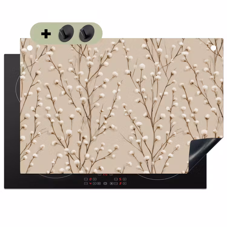 Katoen - Natuur - Taupe Inductie beschemer met haakjes klein 777 -3d