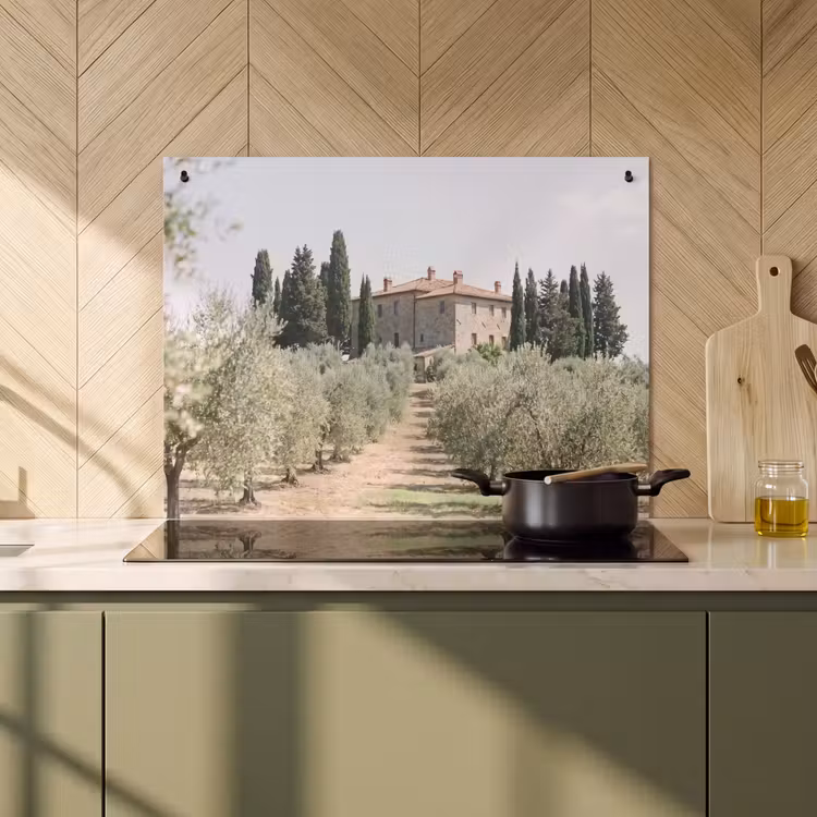 Induction Hob Cover & Splashback (2-in-1) - Country house - olive tree - orchard - Landhuis - olijfboom - gaard Inductie beschemer met haakjes klein