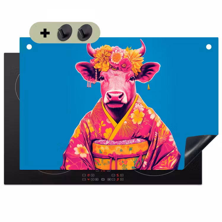 Koe - Bloemenkrans - Oorhangers - Kimono Inductie beschemer met haakjes klein -3d
