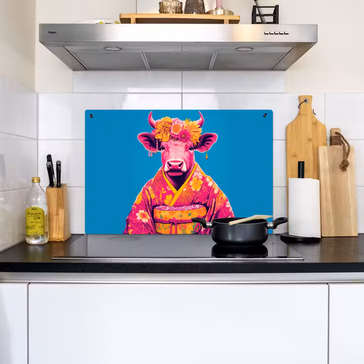 Koe - Bloemenkrans - Oorhangers - Kimono Inductie beschemer met haakjes klein -sfeer2