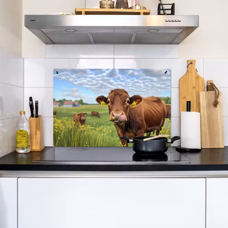 Koe - Weide - Bloemen Inductie beschemer met haakjes klein -sfeer2