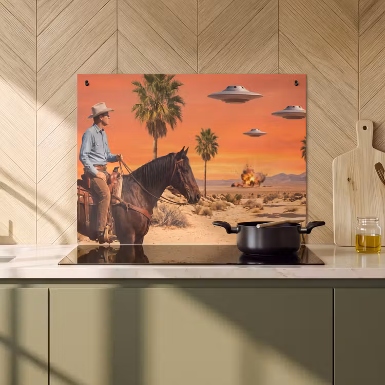 Induction Hob Cover & Splashback (2-in-1) - Cowboy - Horse - Desert - Cowboy - Paard - Woestijn Inductie beschemer met haakjes klein