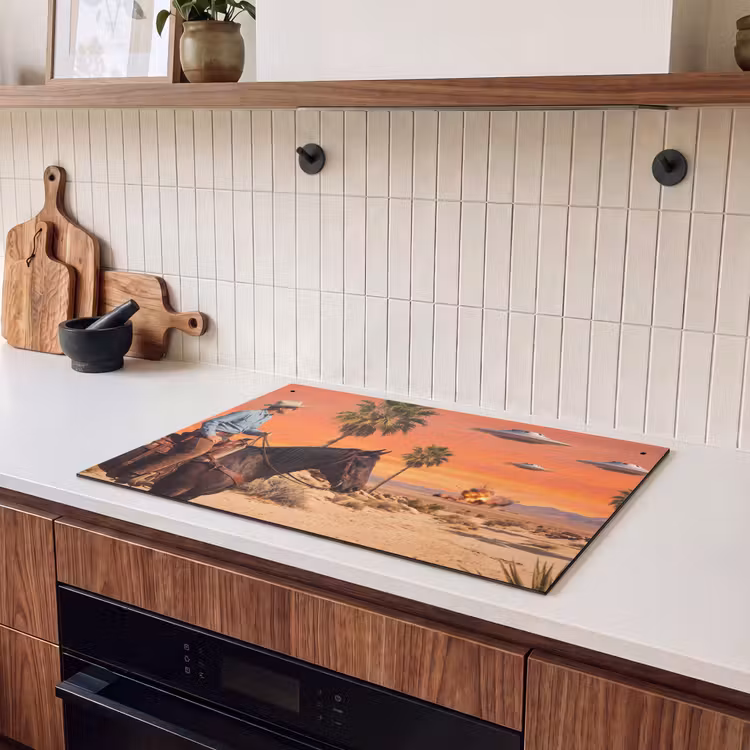 Induction Hob Cover & Splashback (2-in-1) - Cowboy - Horse - Desert - Cowboy - Paard - Woestijn Inductie beschemer met haakjes klein