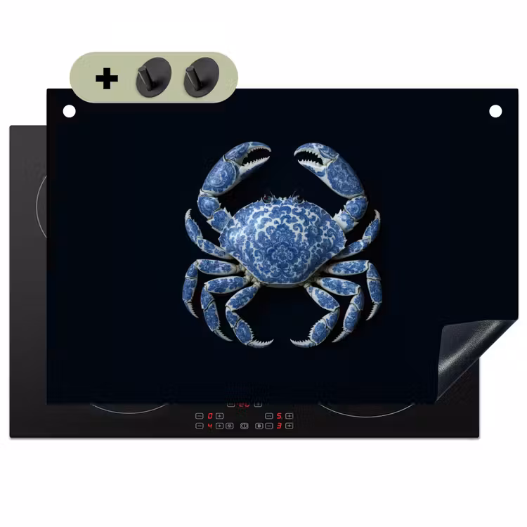 Krab - Delfts blauw - Dieren Inductie beschemer met haakjes klein -3d