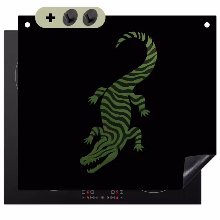 Krokodil - Groen - Tijgerachtig - Strepen Inductie beschemer met haakjes middel -3d