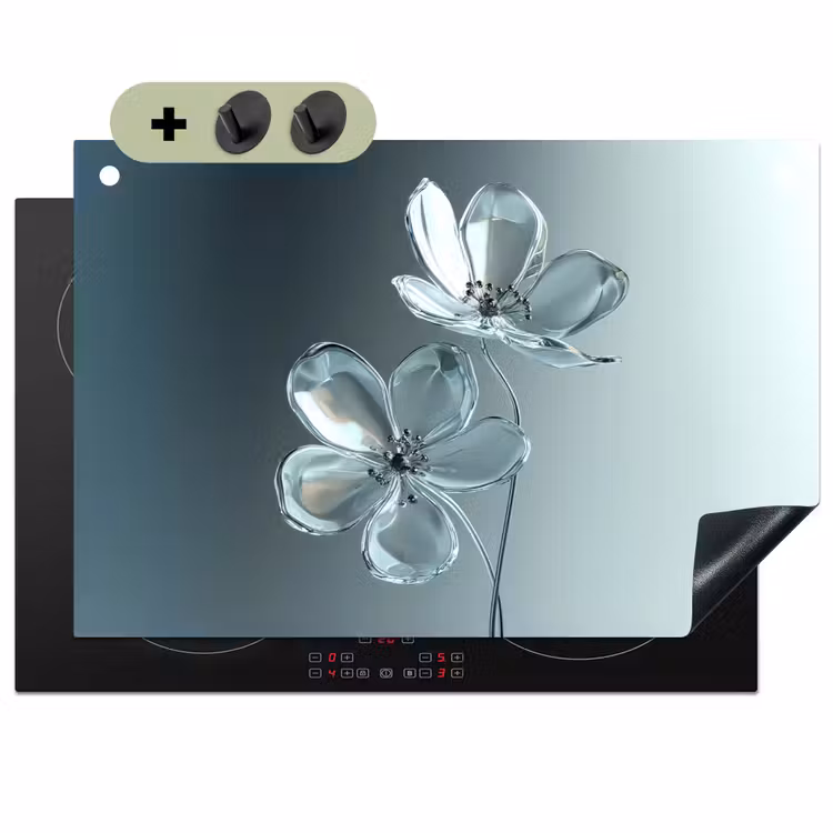 Kristal - Bloemen - Grijs Inductie beschemer met haakjes klein -3d