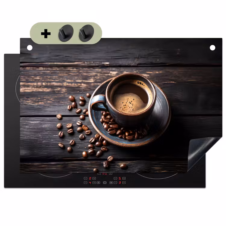 Kop - Koffie - Hout - Bonen Inductie beschemer met haakjes klein -3d
