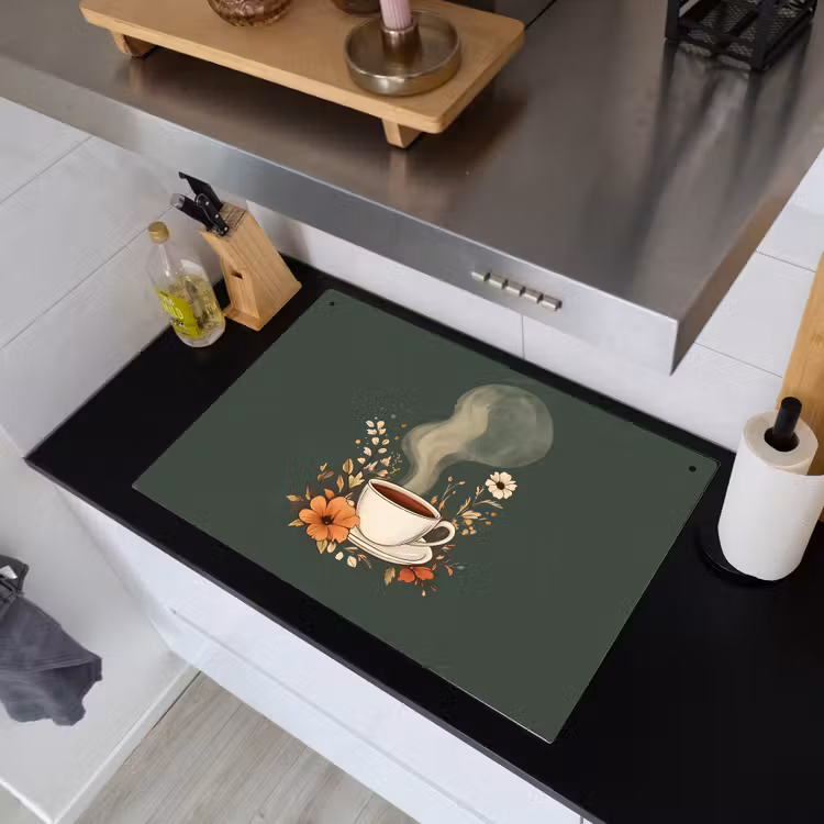 Kop - Bloemen - Groen - Koffie Inductie beschemer met haakjes klein -sfeer1