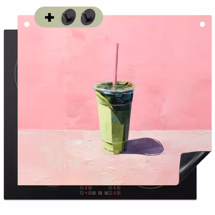Beker - Rietje - Minimalistisch - Groen Inductie beschemer met haakjes middel -3d