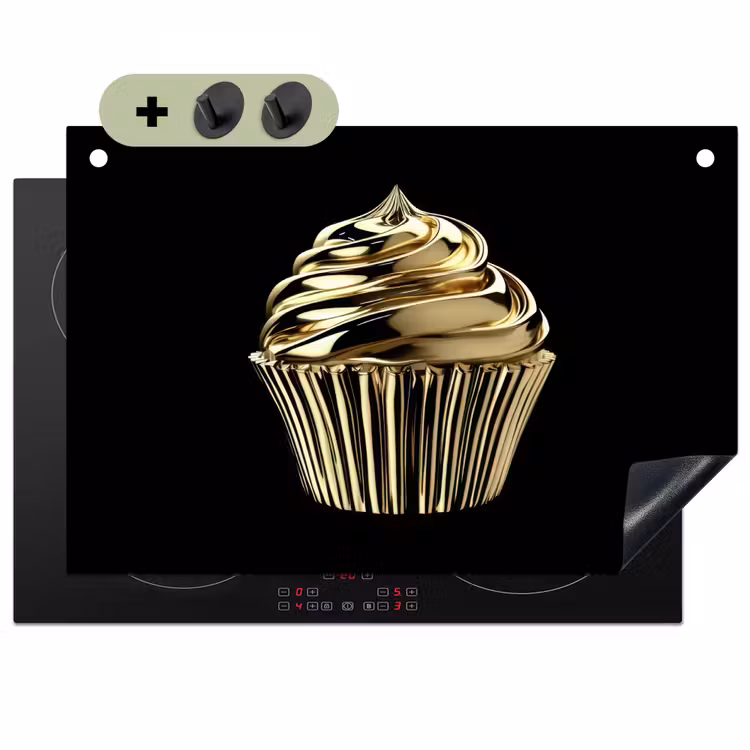 Cupcake - Eten - Goud - Zwart Inductie beschemer met haakjes klein -3d