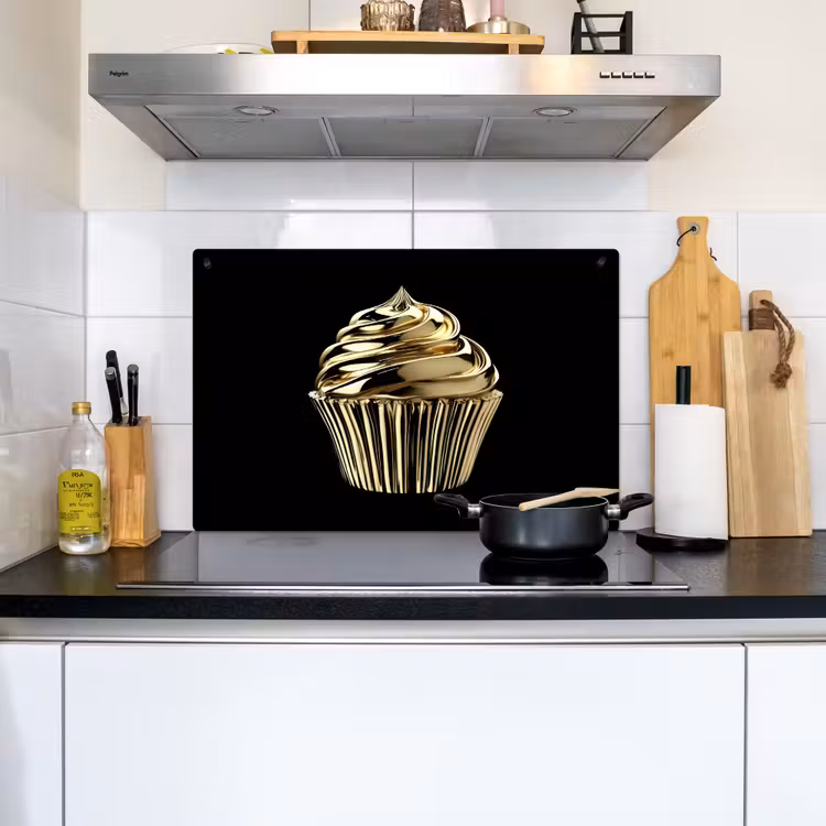 Cupcake - Eten - Goud - Zwart Inductie beschemer met haakjes klein -sfeer2