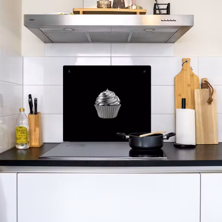 Cupcake - Luxueus - Zilver Inductie beschemer met haakjes middel -sfeer2