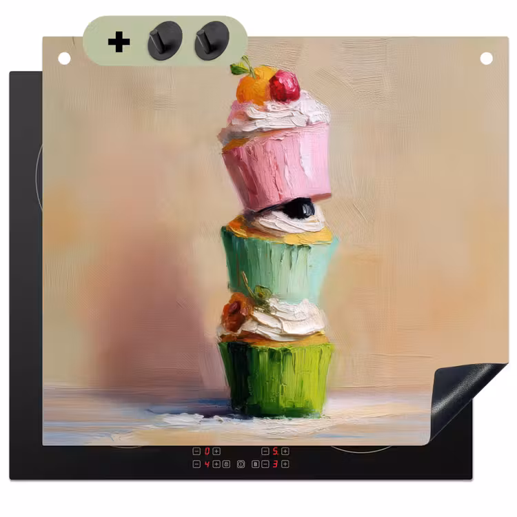 Cupcakes - Gestapeld - Kleurrijk - Fruit Inductie beschemer met haakjes middel -3d