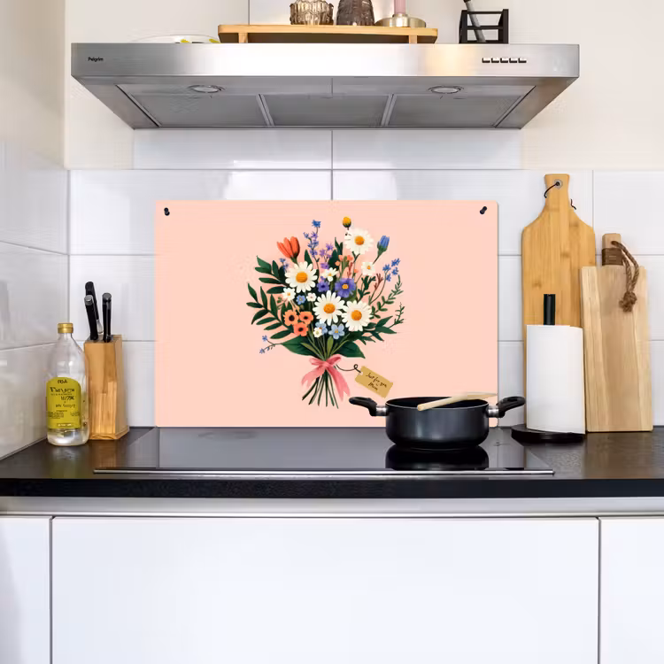 Margrieten - Boeket - Strikje - Roze Inductie beschemer met haakjes klein -sfeer2