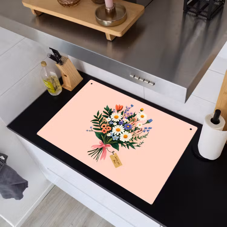 Margrieten - Boeket - Strikje - Roze Inductie beschemer met haakjes klein -sfeer1