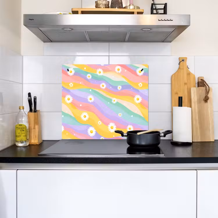 Madeliefjes - Kleurrijk - Pastel - Vrolijk Inductie beschemer met haakjes middel -sfeer2