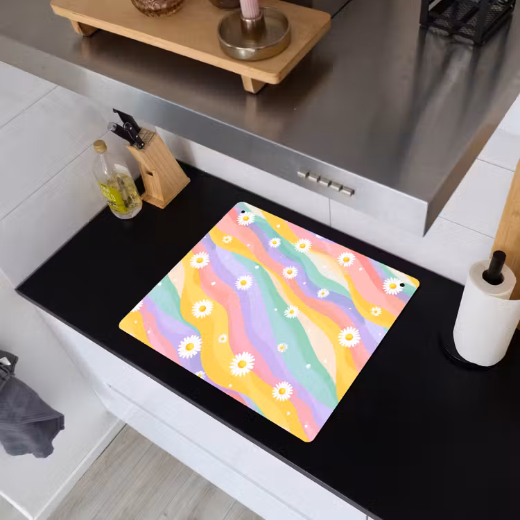 Madeliefjes - Kleurrijk - Pastel - Vrolijk Inductie beschemer met haakjes middel -sfeer1