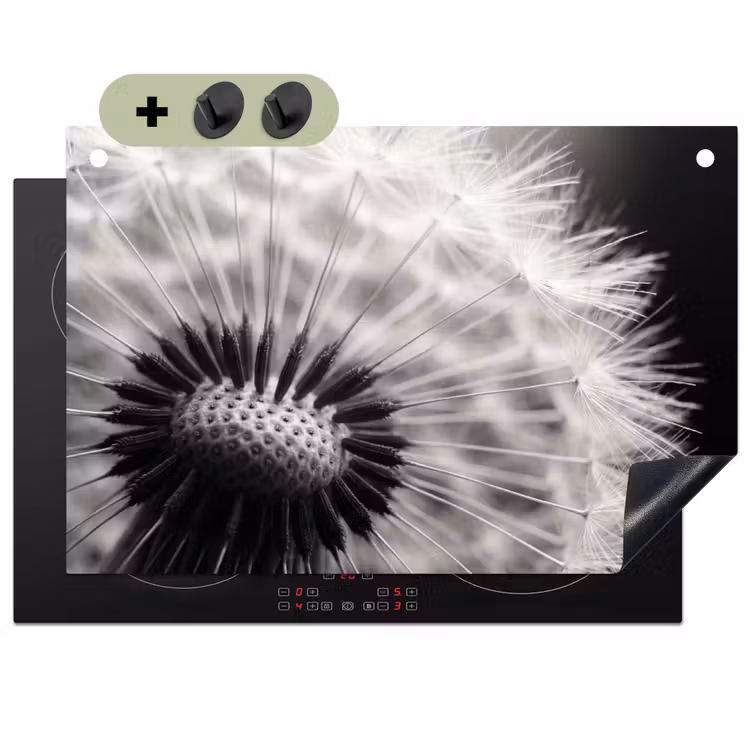 Paardenbloem - Zwart - Wit Inductie beschemer met haakjes klein -3d