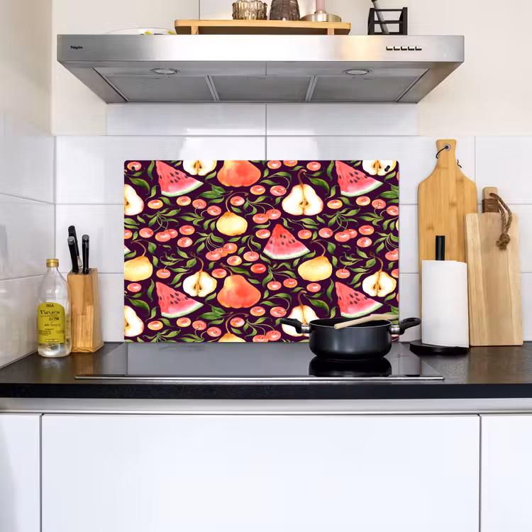 Donker - Bladeren - Fruit - Patroon Inductie beschemer met haakjes klein 777 -sfeer2